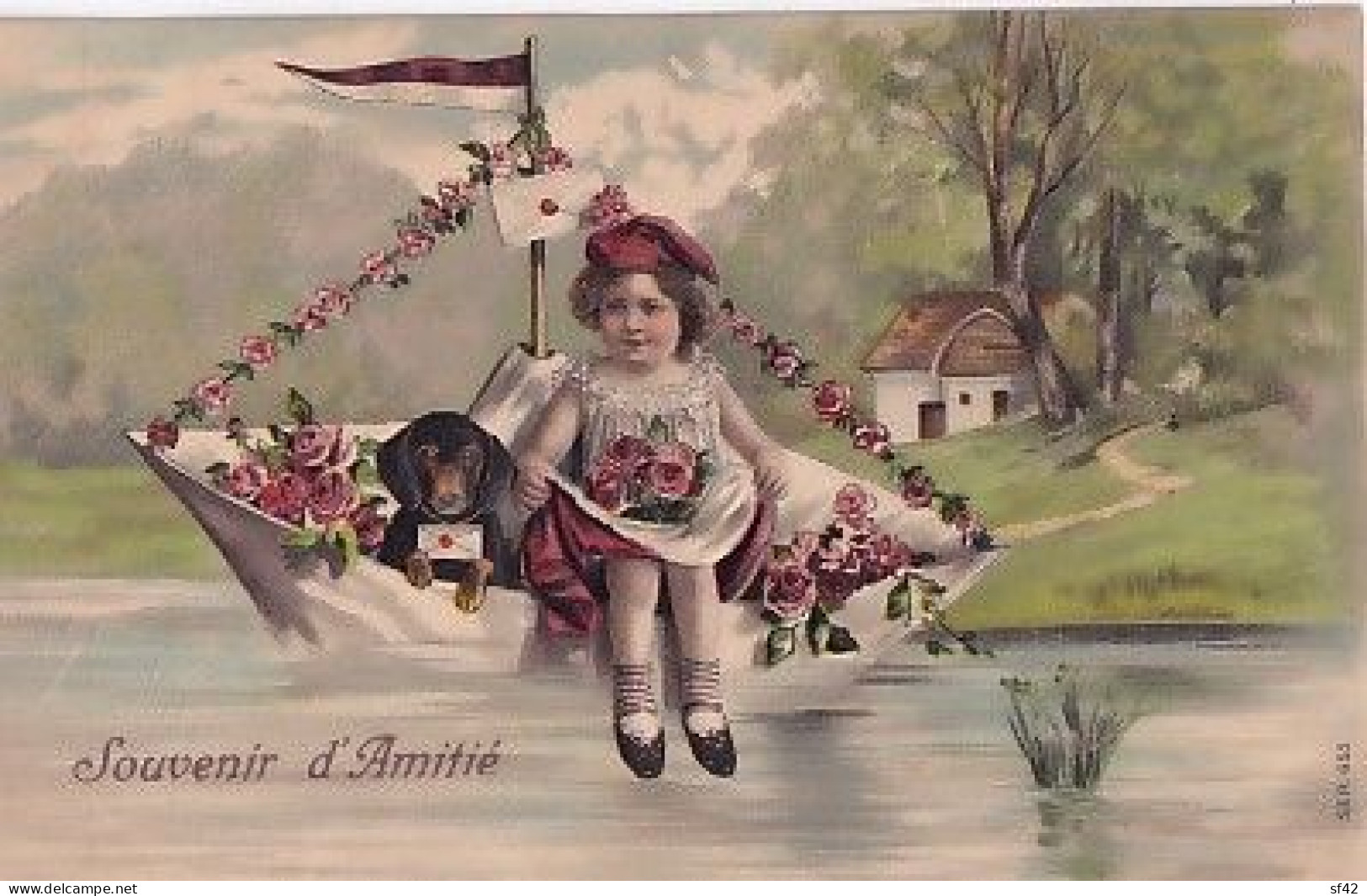 CHIEN SUR LA BARQUE   CARTE EN RELIEF - Dogs