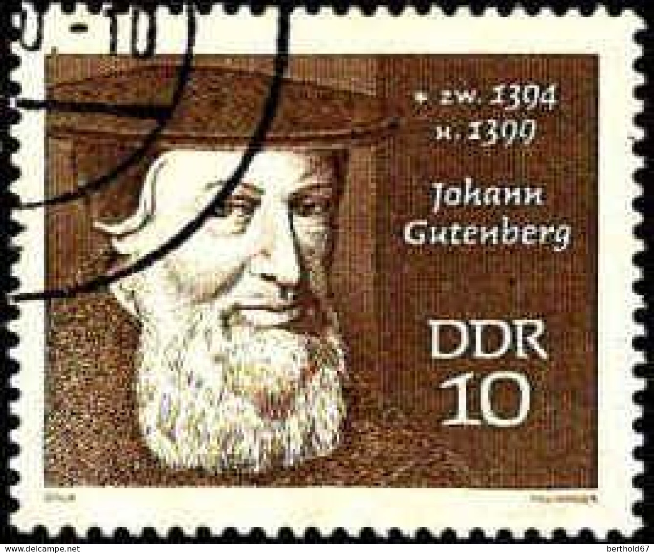 Rda Poste Obl Yv:1229 Mi:1537 Johann Gutenberg (Beau Cachet Rond) - Autres & Non Classés