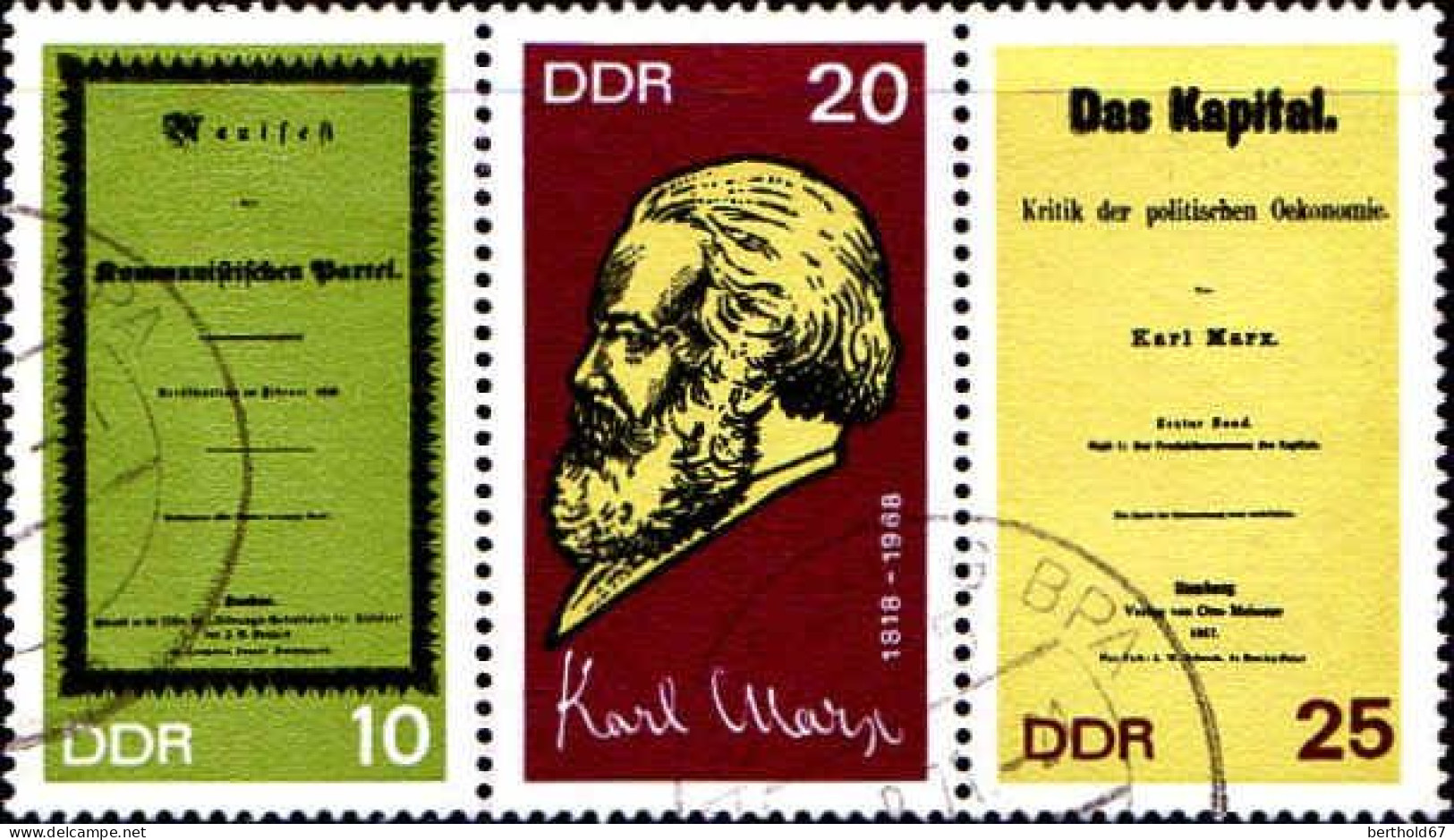 Rda Poste Obl Yv:1063A Mi:195WZd Karl Marx (Beau Cachet Rond) - Karl Marx