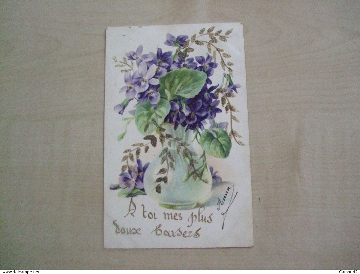 Carte Postale Ancienne Pailletée A TOI MES PLUS DOUX BAISERS Violettes - Flowers