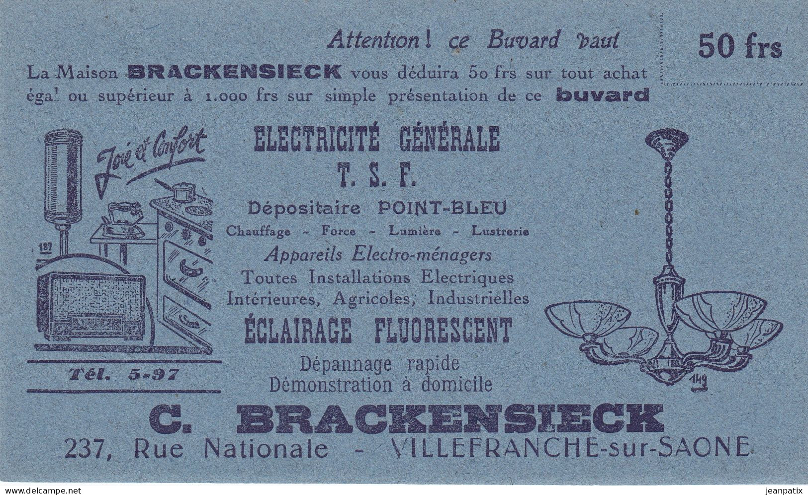 BUVARD & BLOTTER - Maison BRACKENSIECK - électricité Générale - TSF - Dépositaire Point Bleu - VILLEFRANCHE Sur Saône - Other & Unclassified