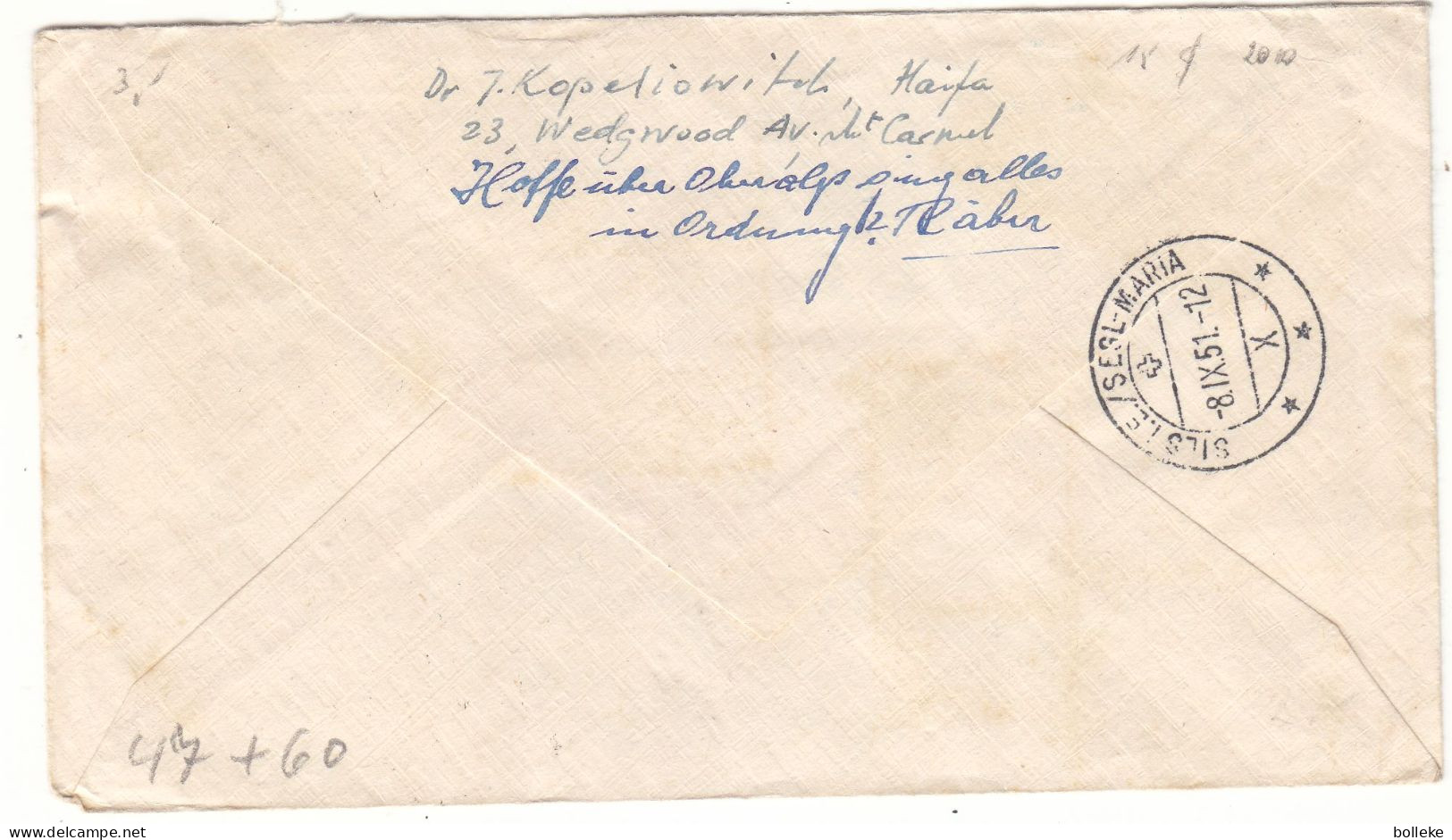 Israël - Lettre Exprès De 1951 - Oblit Haifa ? - Exp Vers Sils Maria - Réexpédié Vers Zürich - Monnaies - Valeur 15 $ - Lettres & Documents