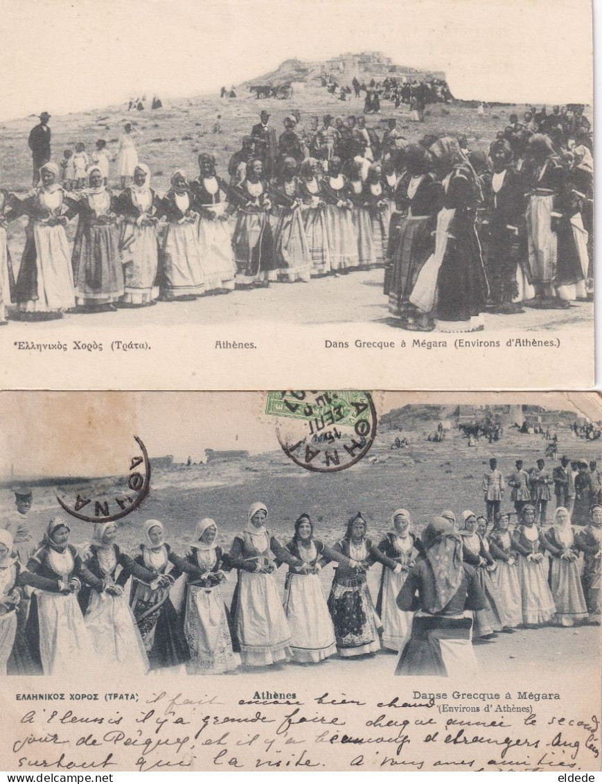 2 Cards Greek Dance In Megara  Near Athens Danse Grecque 2 CP Envoi Meyssac Corrèze - Tanz