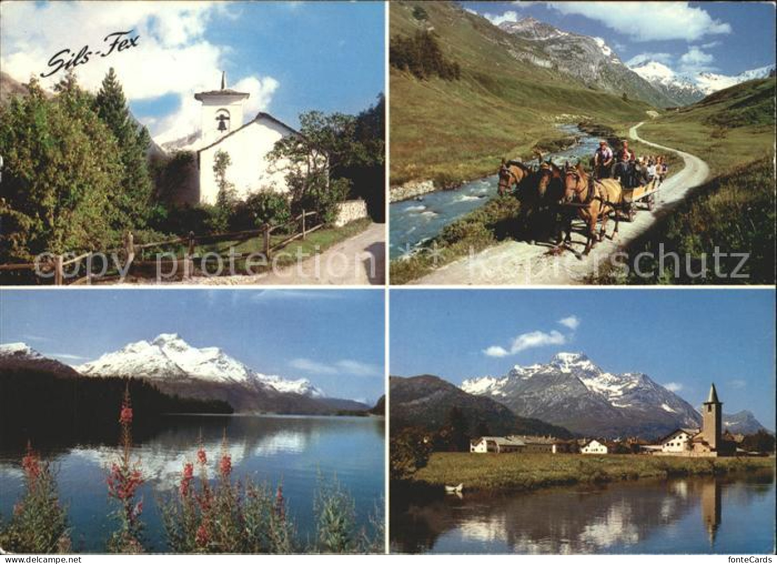 11877607 Sils Engadin Graubuenden Fex Kapelle Pferdekutsche Seepanorama Sils/Seg - Sonstige & Ohne Zuordnung