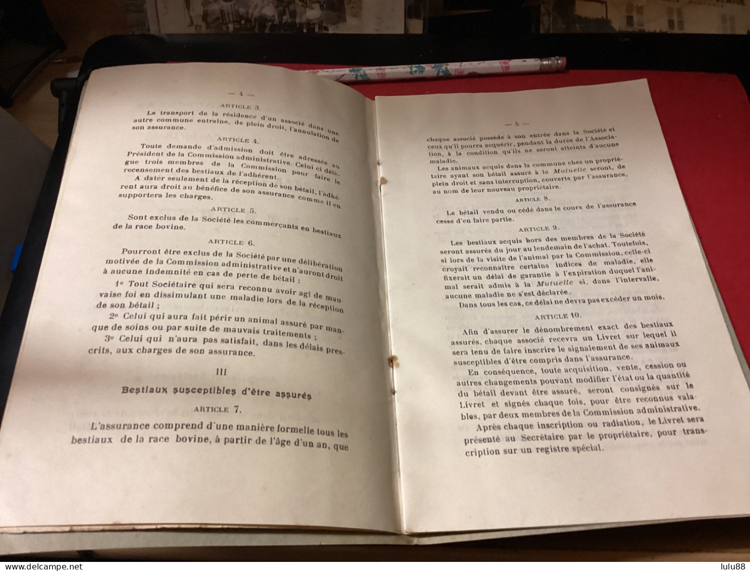 HOUSSERAS. Livret De Sociétaire.  Mortalité Des Bestiaux. . Document RARE - Andere & Zonder Classificatie