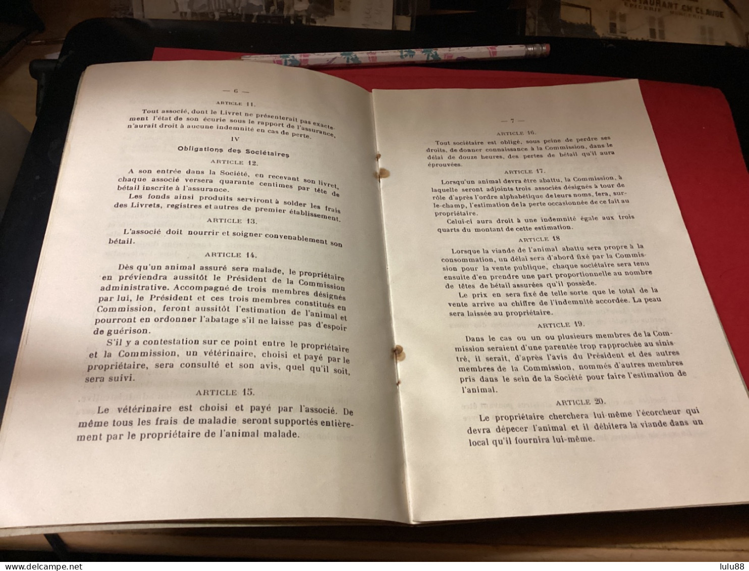 HOUSSERAS. Livret De Sociétaire.  Mortalité Des Bestiaux. . Document RARE - Altri & Non Classificati