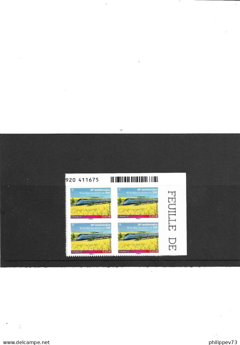TP Autoadhésif 30 Anniversaire De La Mise En Service Du Premier TGV N° 603 X 4 Année 2011 N** - Unused Stamps
