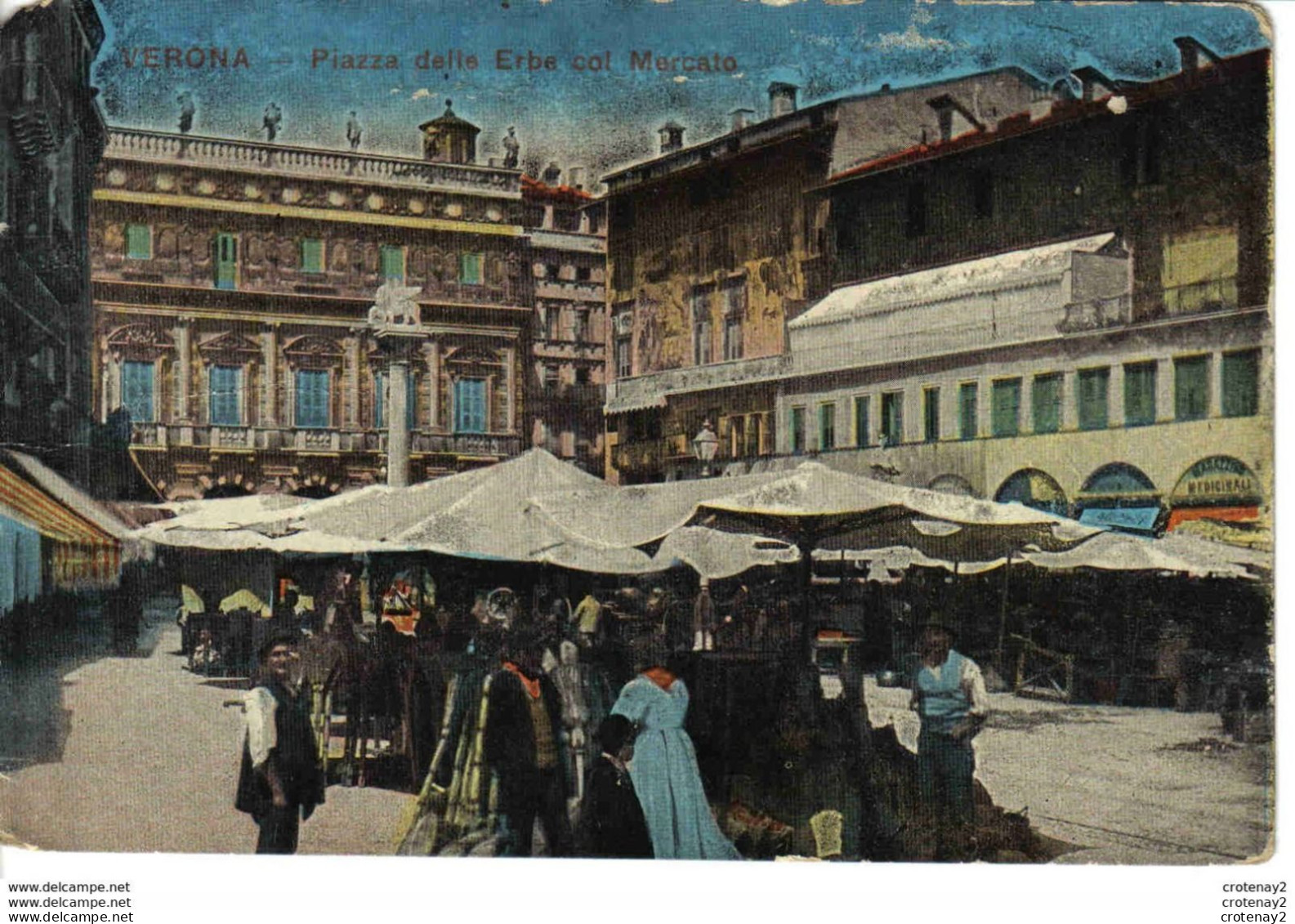 Verona VERONE Piazza Delle Erbe Col Mercato VOIR DOS En 1918 Place Du Marché Animée - Verona