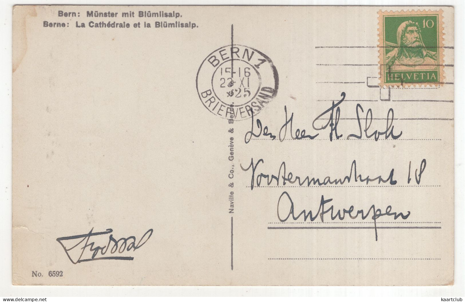 Bern: Münster Mit Blümlisalp / Cathédrale Et Le Blümlisalp - (Schweiz/Suisse/Switzerland) - 1925 - Berna