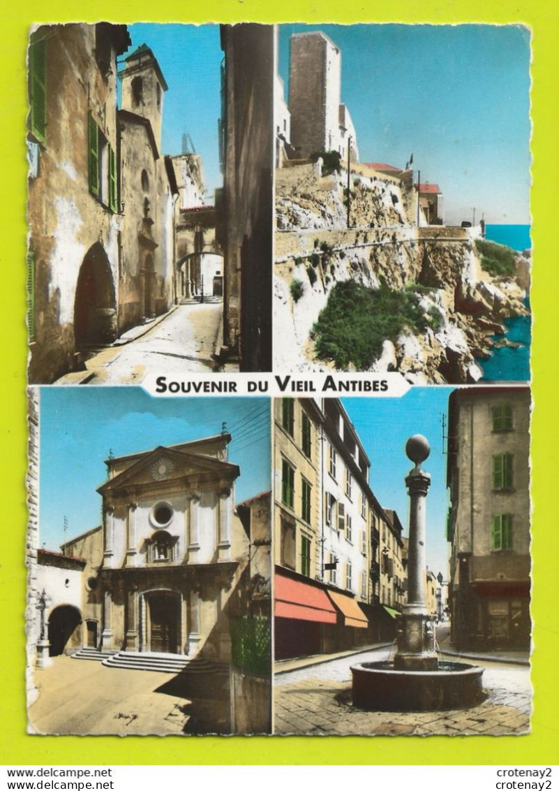 06 VIEIL ANTIBES En 4 Vues N°1163 Rue St Esprit Remparts Eglise Rue De L'Hôtel De Ville Fontaine VOIR Flamme En 1963 - Antibes - Old Town