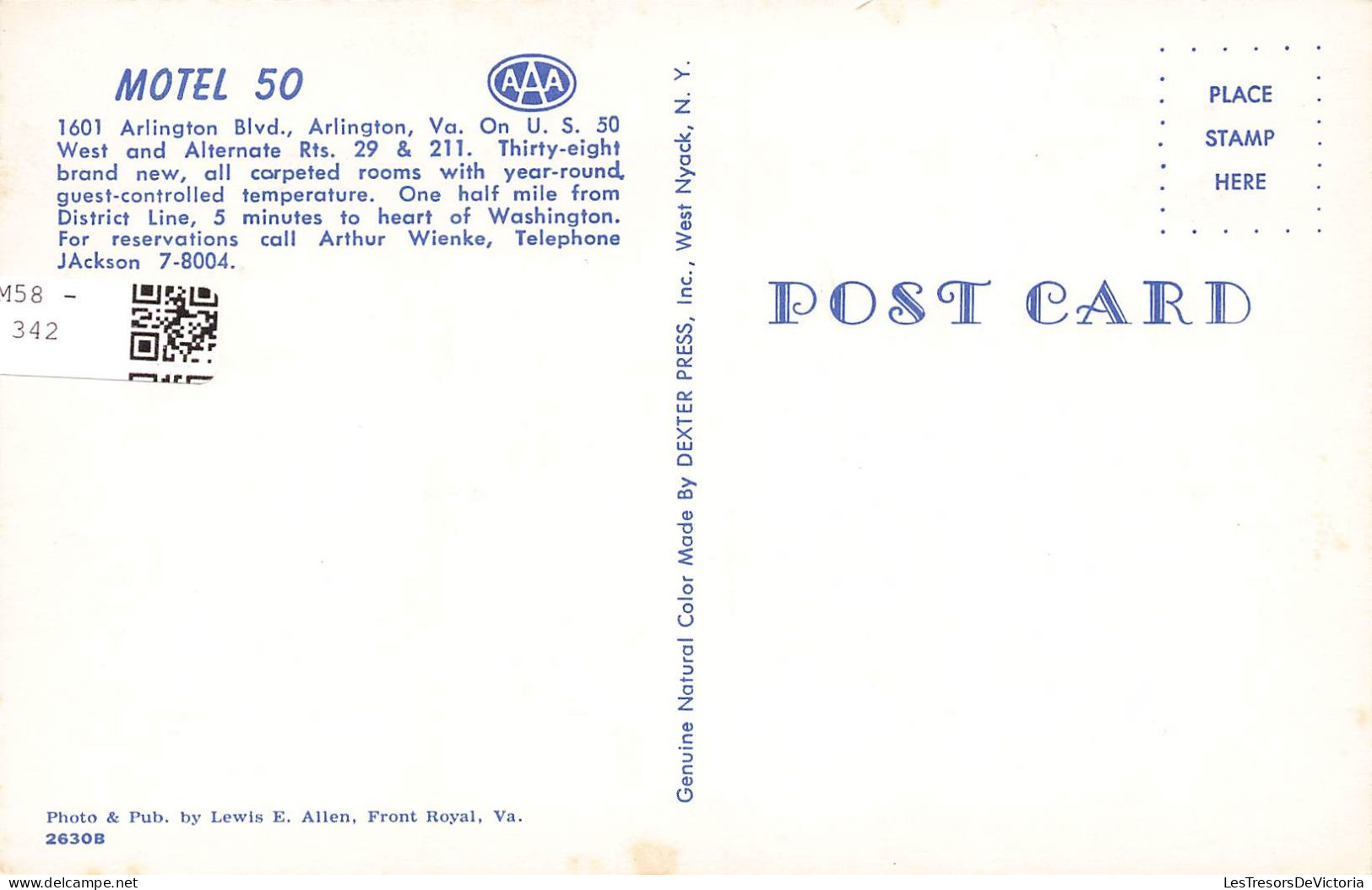 ETATS-UNIS - Motel 50 - 1601 Arlington Blvd - Arlington - Va On U S 50 West And Alternate RTS - Carte Postale - Arlington