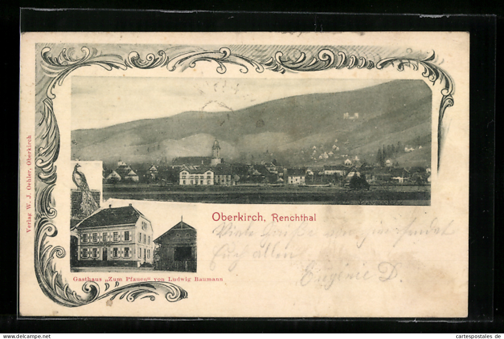 AK Oberkirch /Renchthal, Gasthaus Zum Pfauen, Bes. Ludwig Baumann, Totalansicht  - Oberkirch