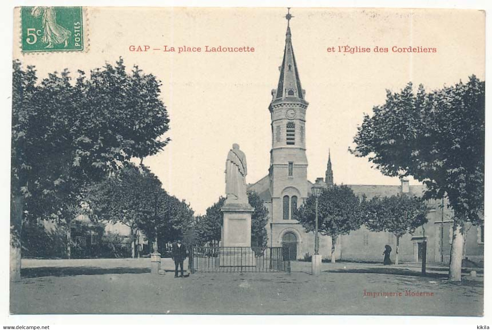 CPA 9 X 14 Hautes Alpes GAP La Place Ladoucette Et L'Eglise Des Cordeliers   Monument Statue - Gap