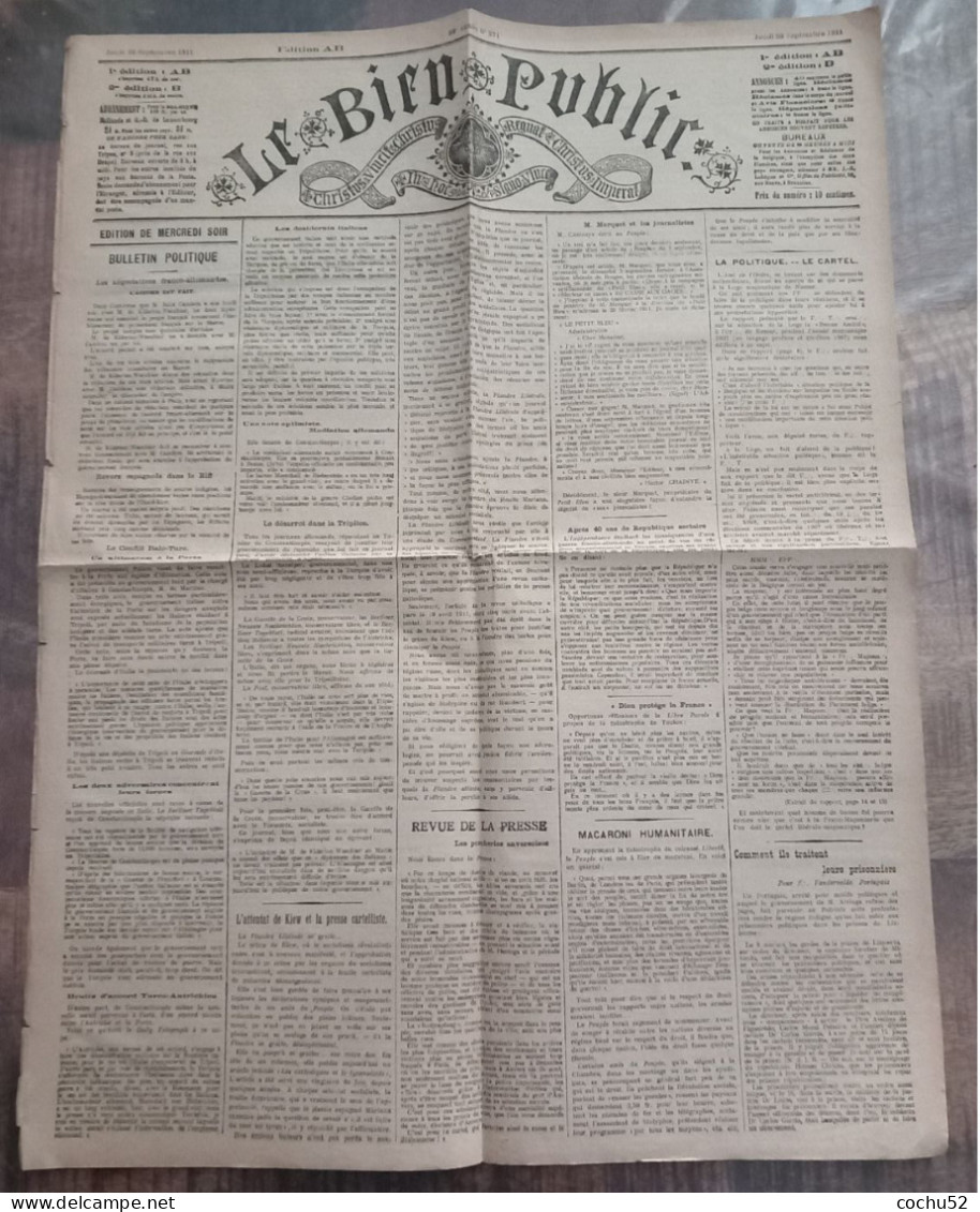 Ancien Journal---Le Bien Public---28 Septembre 1911 - Other & Unclassified