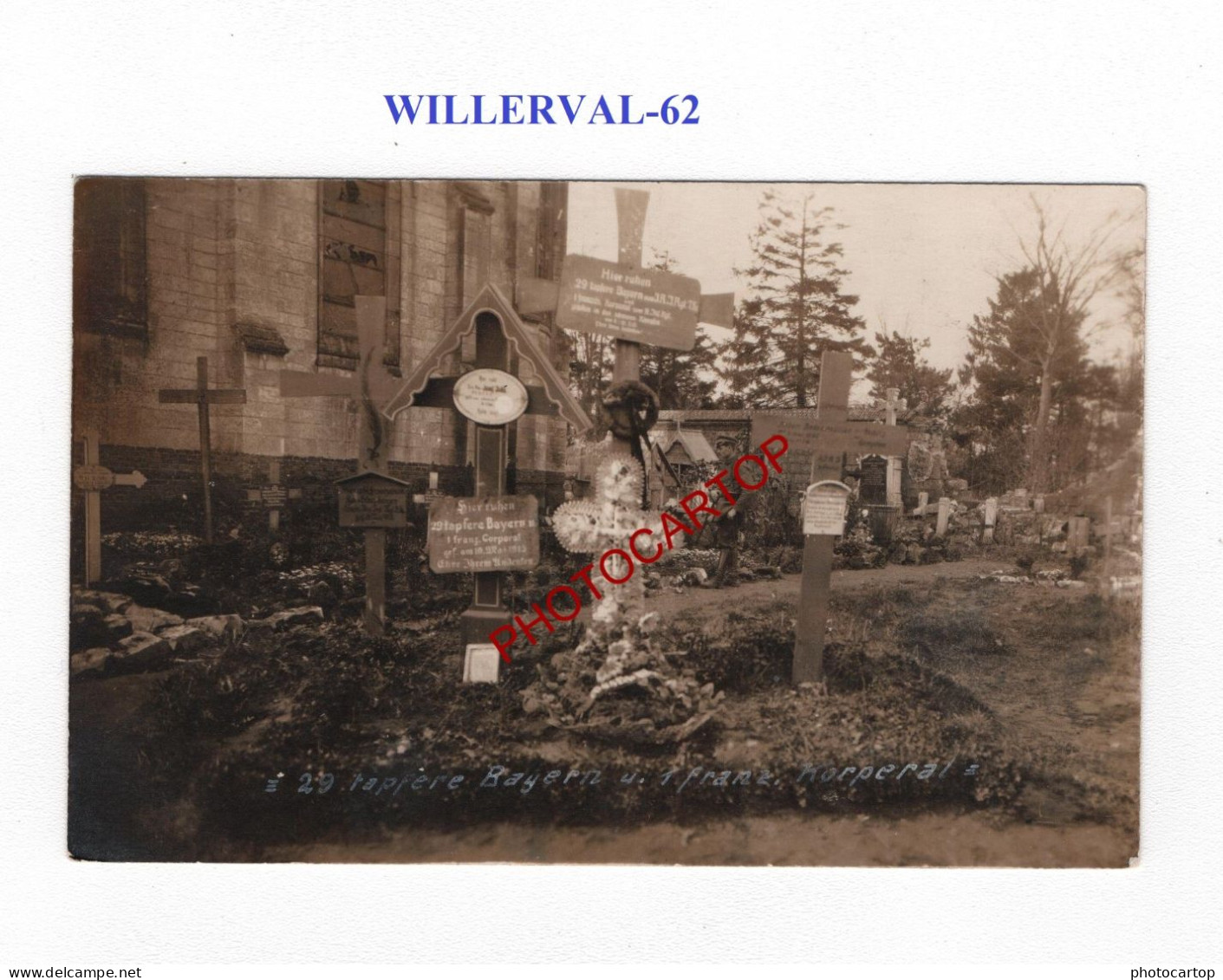 WILLERVAL-62-Cimetiere-Tombe De 29 Bavarois Et 1 Francais-Monument-CARTE PHOTO Allemande-GUERRE 14-18-1 WK-MILITARIA- - Soldatenfriedhöfen