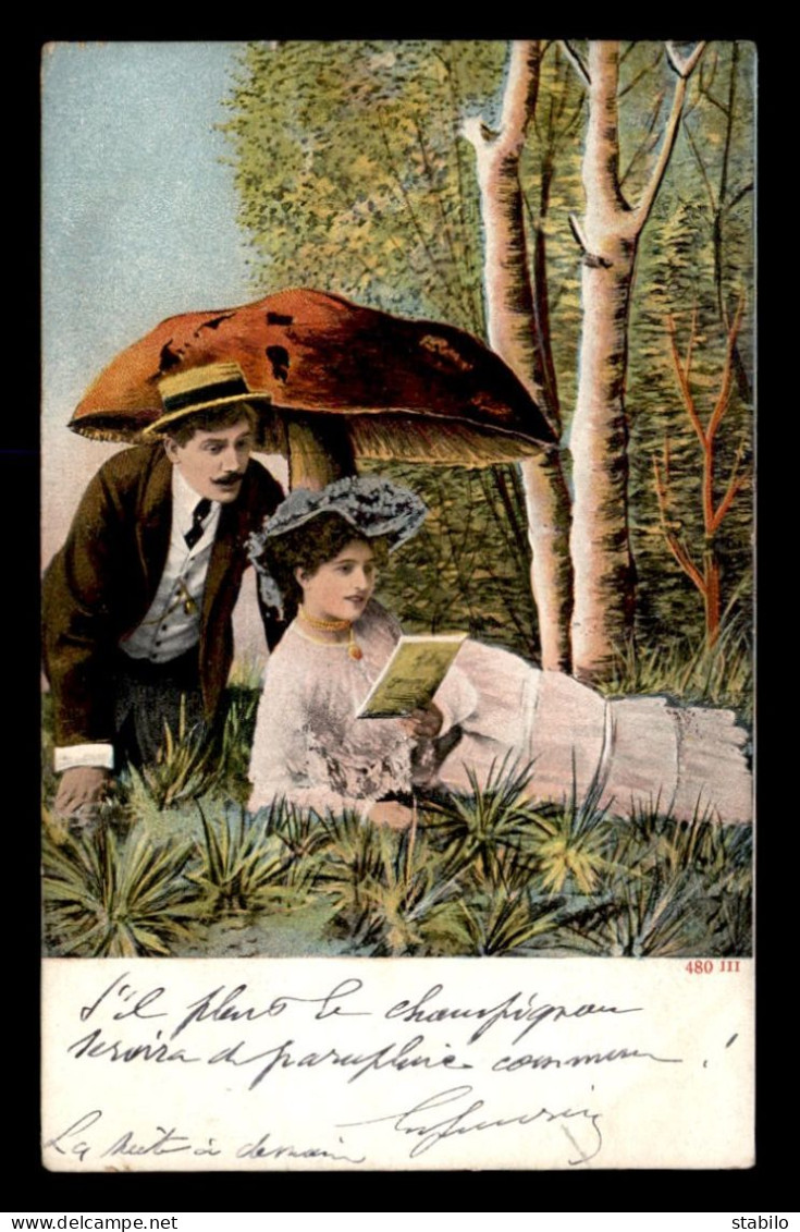 FANTAISIES - CHAMPIGNONS - COUPLE DANS LA FORET - CHAMPIGNON GEANT - SURREALISME - Champignons