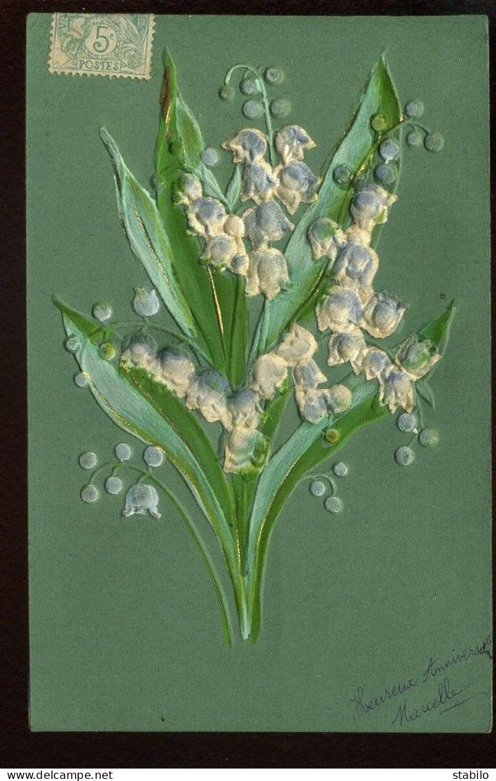 FANTAISIES - MUGUET - CARTE EN RELIEF - FLEURS EN SOIE - Flowers