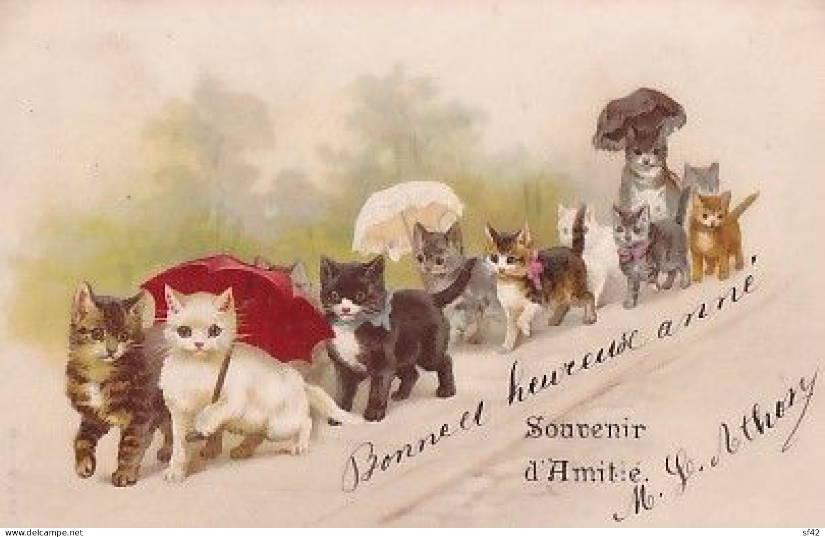 CHATS SOUS PARAPLUIE   LE CORTEGE - Chats