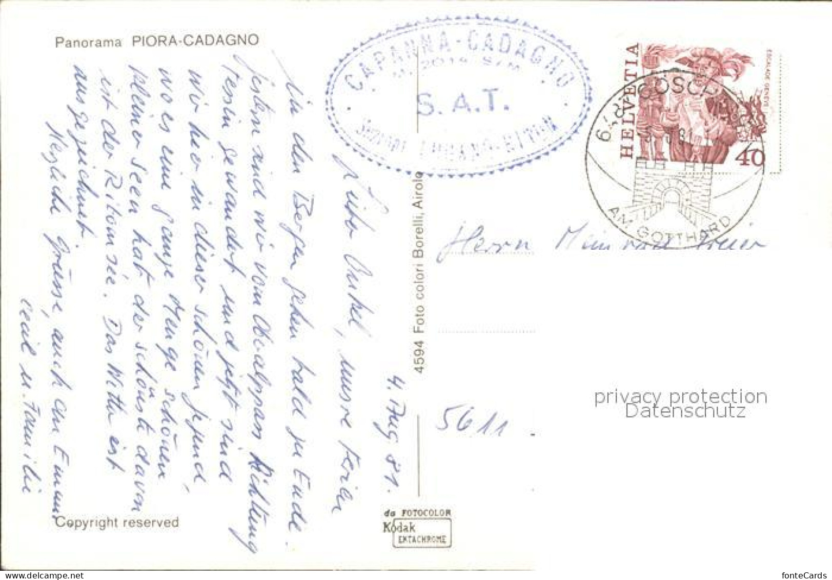 11867196 Piora Cadagno Seen Capanna Quinto - Other & Unclassified