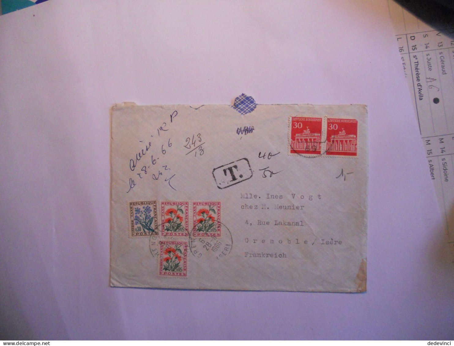 Lettre D'Allemagne  Taxée à 45 Cts - 1960-.... Covers & Documents