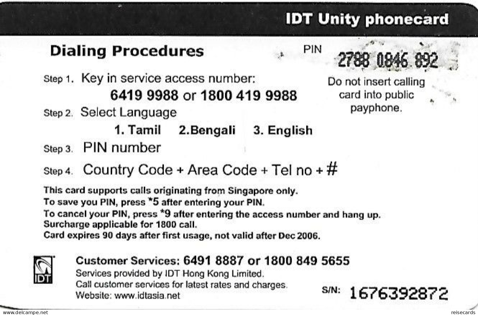 Singapore: Prepaid IDT - Unity 12.06 - Singapur