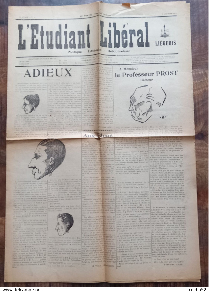 Etudiants (Liège) - Journal---L’étudiant Libéral Liégeois---N° 1, 21 Octobre 1924 (nombreux Autres Journaux De Ce Titre) - Otros & Sin Clasificación