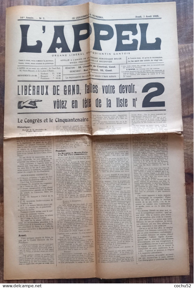 Etudiants (Gand) - Journal---L’appel---N° 7, 2 Avril 1925 (plusieurs Autres Journaux De Ce Titre) - Andere & Zonder Classificatie