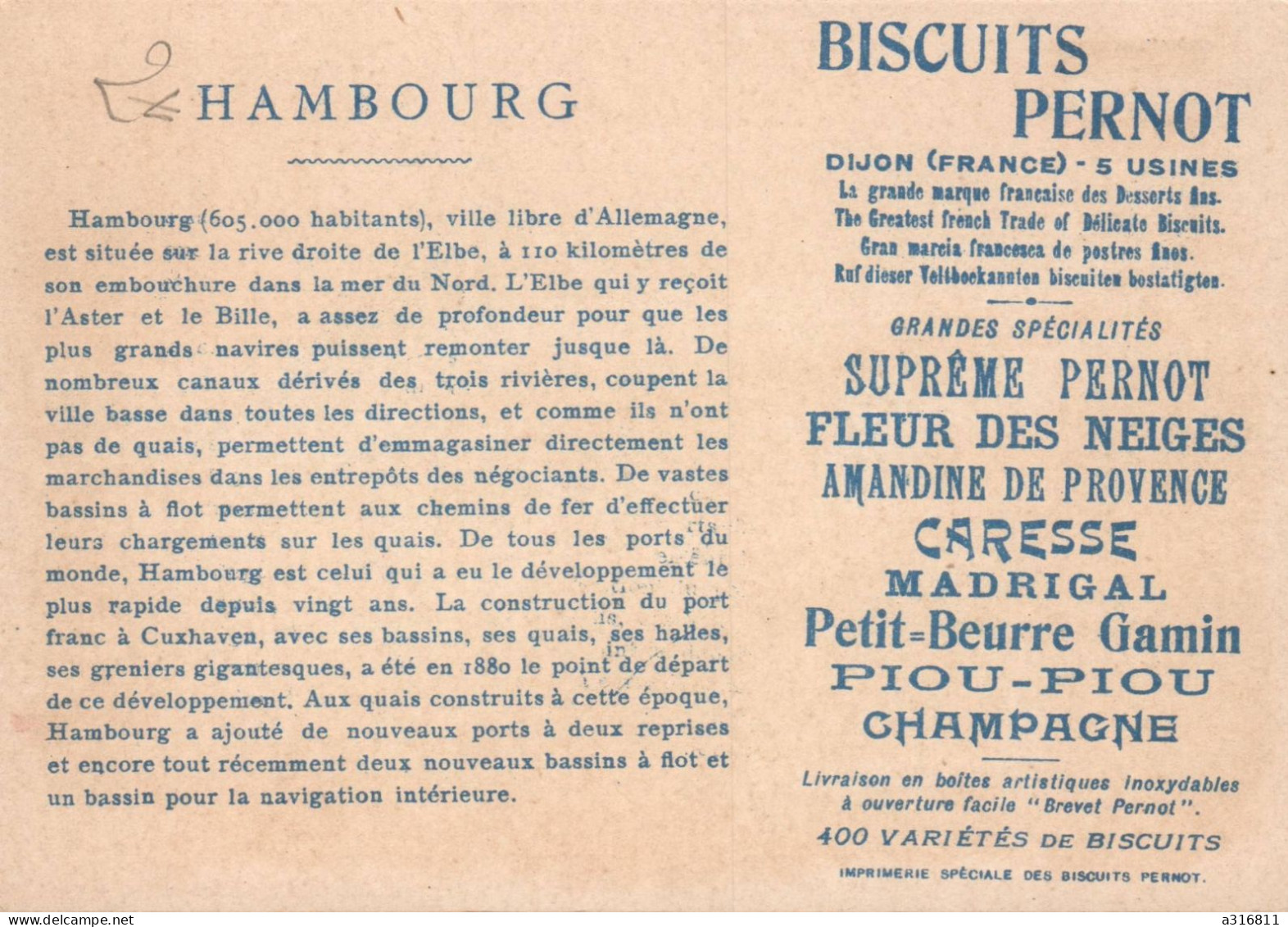 CHROMO BISCUITS PERNOT Hambourg - Pernot