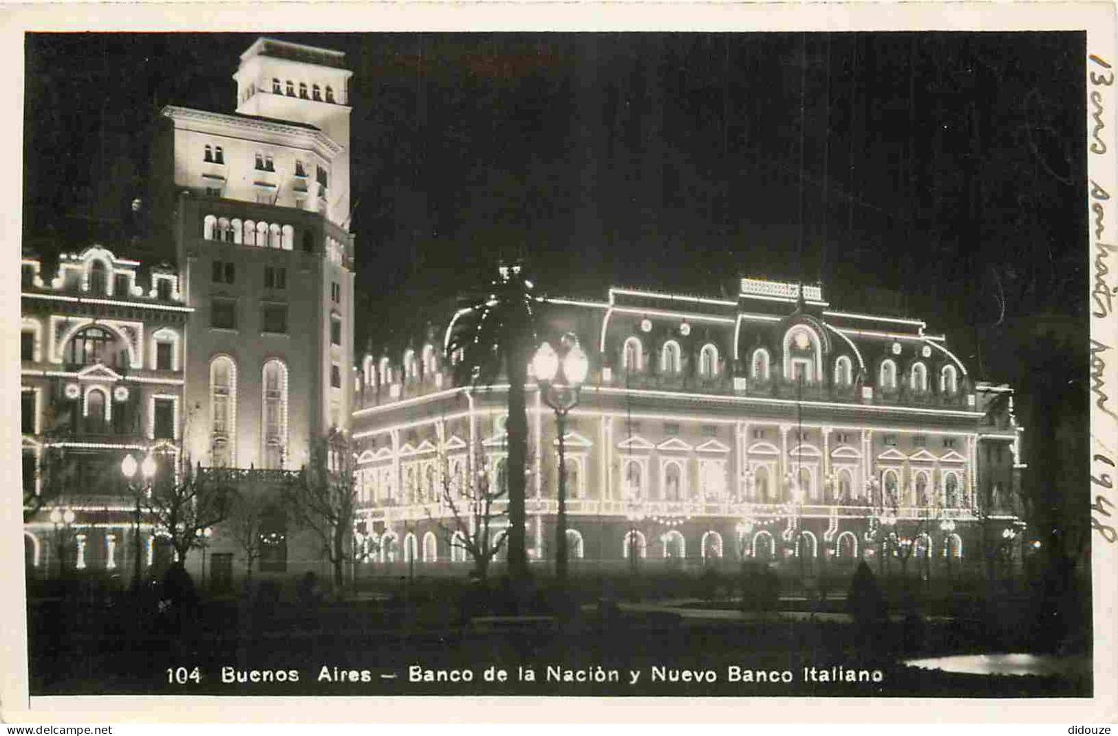 Argentine - Buenos Aires - Banco De La Nacion Y Nuevo Banco Italiano - Vue De Nuit - Correspondance - Argentina - CPA -  - Argentinien