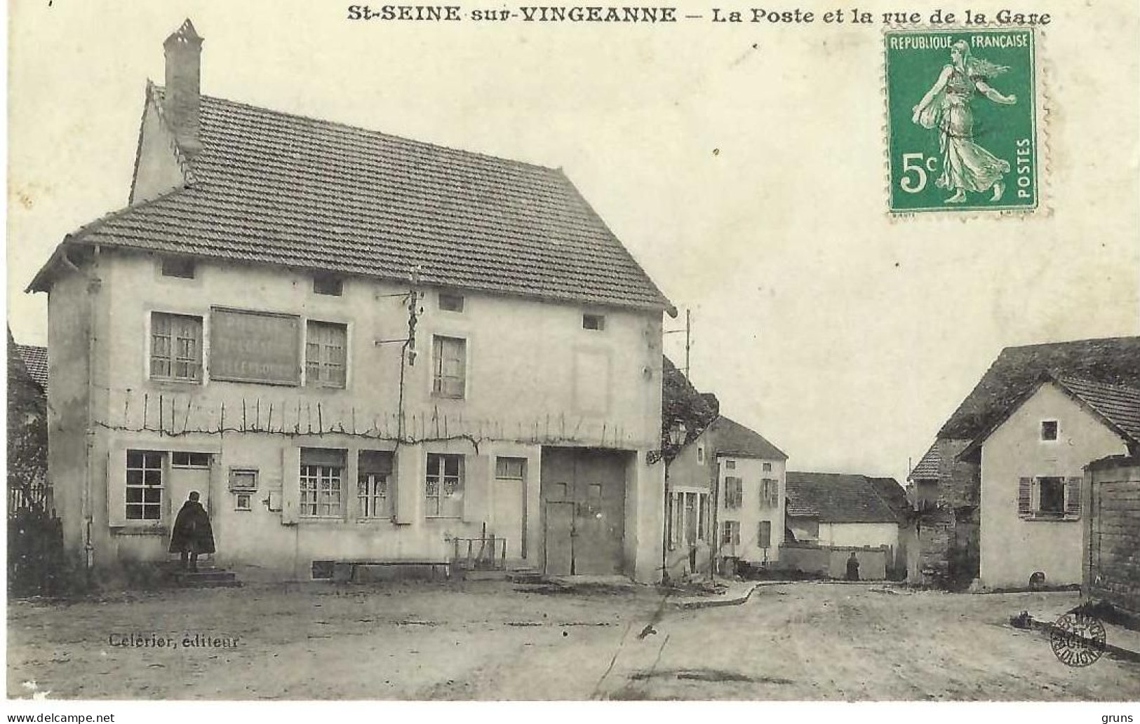 Saint Seine Sur Vingeanne La Poste Et La Rue De La Gare, Vue Très Rare - Andere & Zonder Classificatie