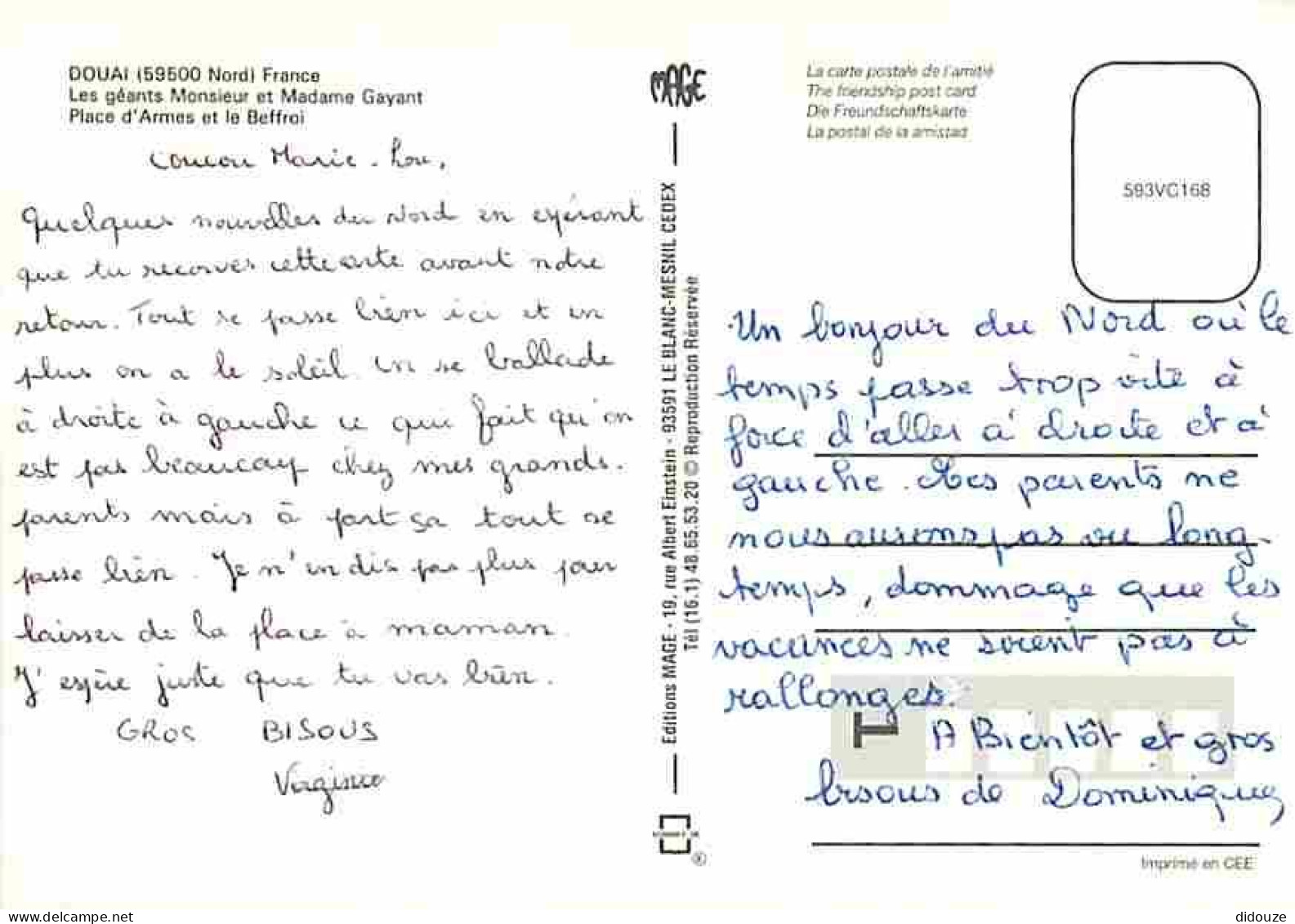 59 - Douai - Place D'Armes Et Le Beffroi - Les Géants Monsieur Et Madame Gayant - CPM - Voir Scans Recto-Verso - Douai