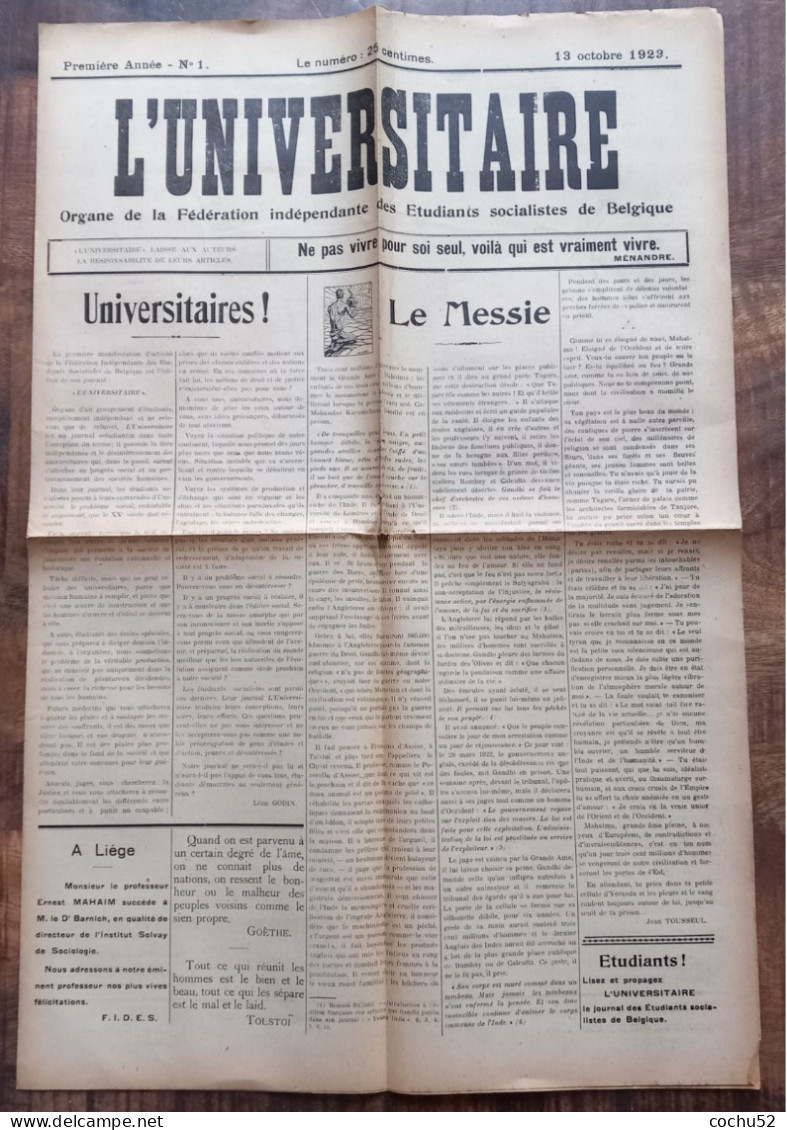 Etudiants Socialistes---L’universitaire---N° 11, 18 Janvier 1924 (nombreux Autres Journaux De Ce Titre) - Otros & Sin Clasificación