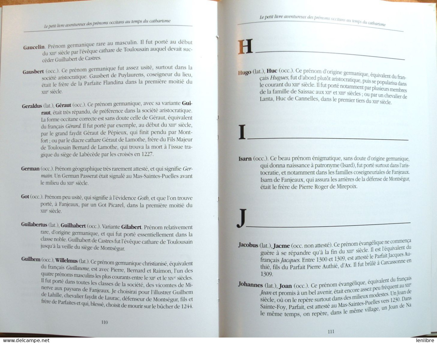 PRENOMS OCCITANS Au Temps Du Catharisme. A.Brenon. 1992. - Languedoc-Roussillon