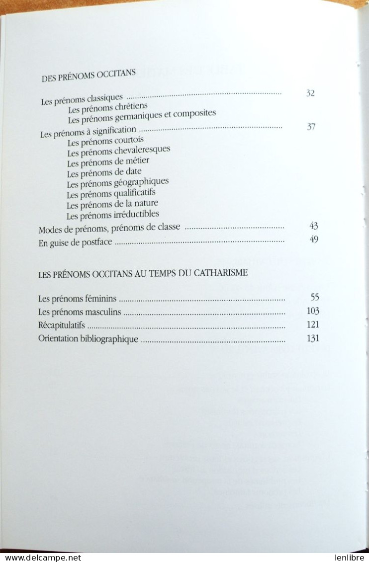 PRENOMS OCCITANS au Temps du Catharisme. A.Brenon. 1992.