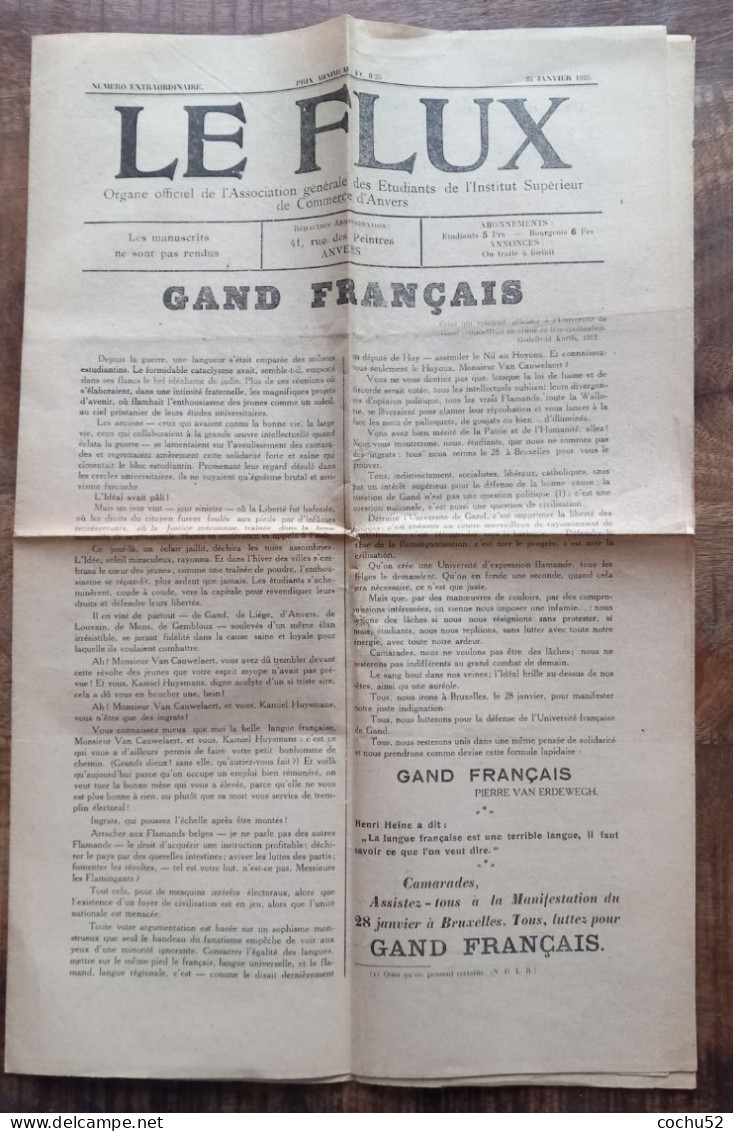 Etudiants (Gand) - Journal---Le Flux---25 Janvier 1923 - Autres & Non Classés