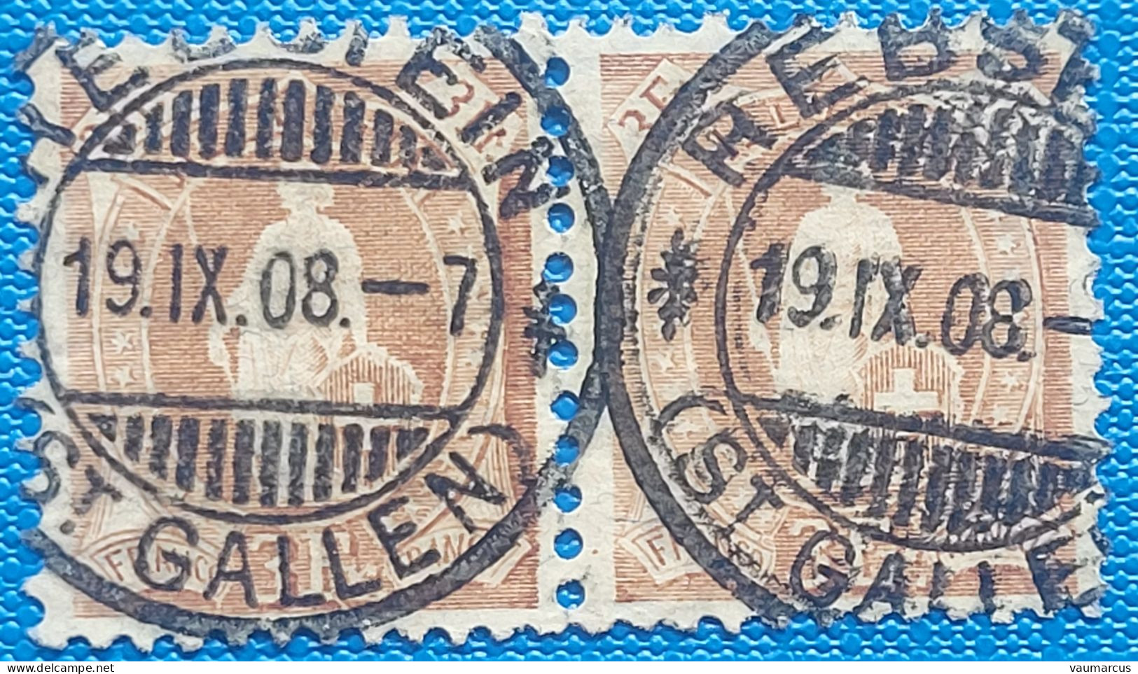 Zu 100B / Mi 94C / YT112 11½/11 Paire Retouches Obl. REBSTEIN 19.9.08 SBK 280 + CHF Voir Description + 2 Images - Used Stamps