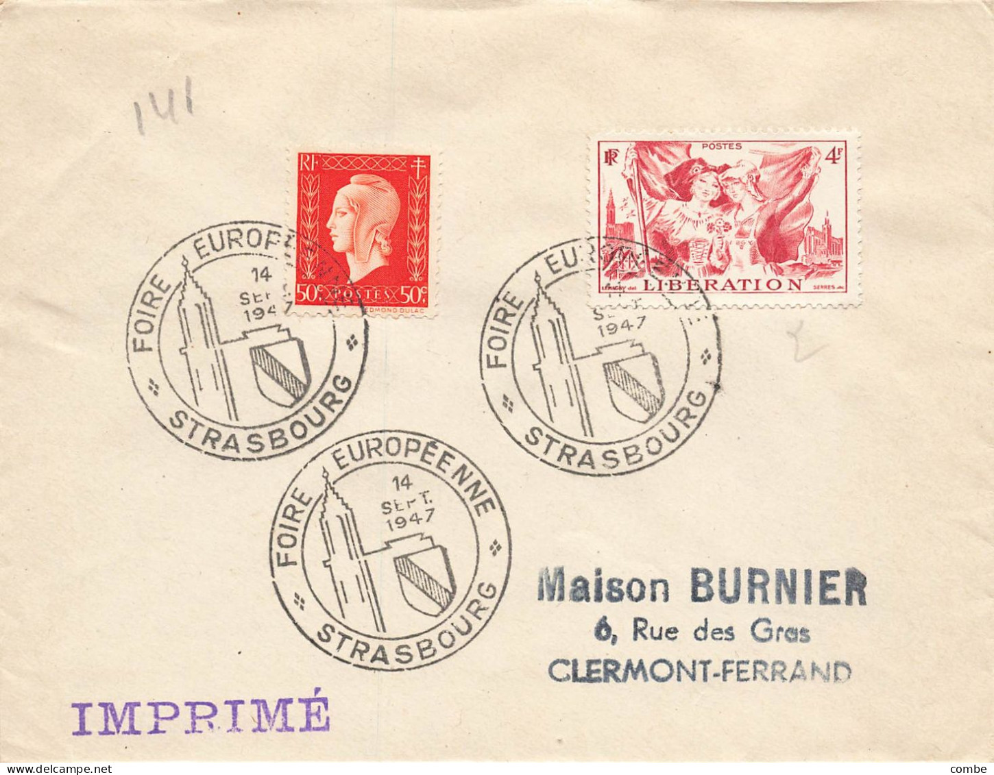 FOIRE EUROPEENNE DE STRASBOURG. 14 SEPT 1947 - Gedenkstempels
