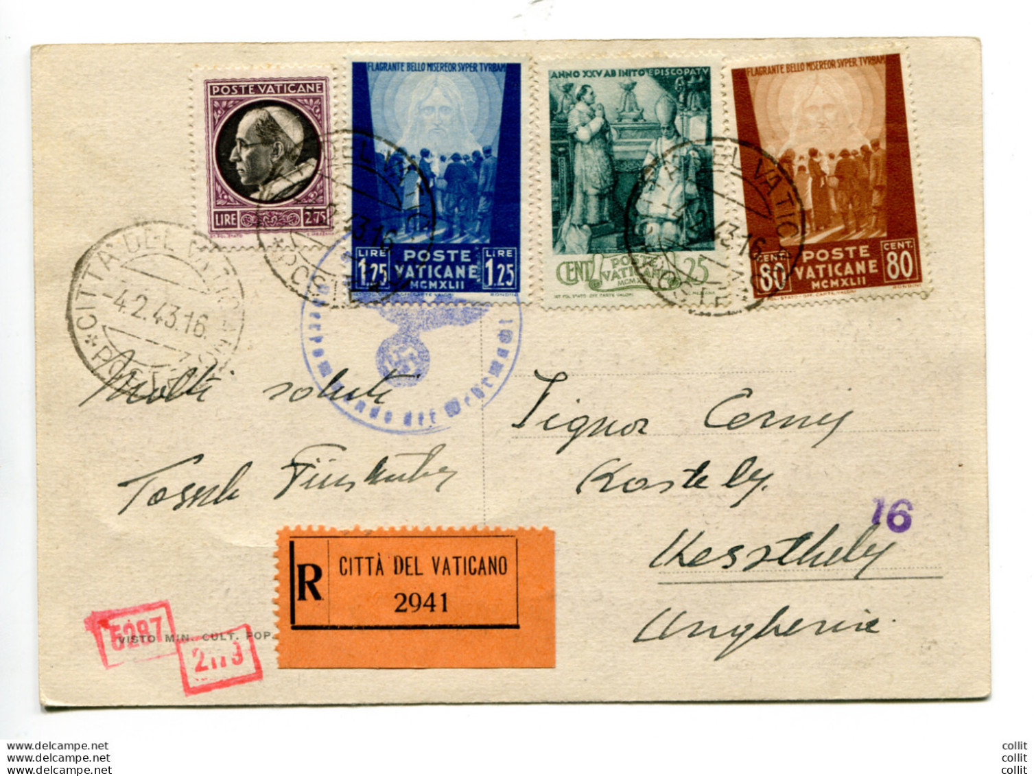 Opere Di Carità Lire 1,25 + Complementari Su Cartolina Racc. Per L'Ungheria - Unused Stamps