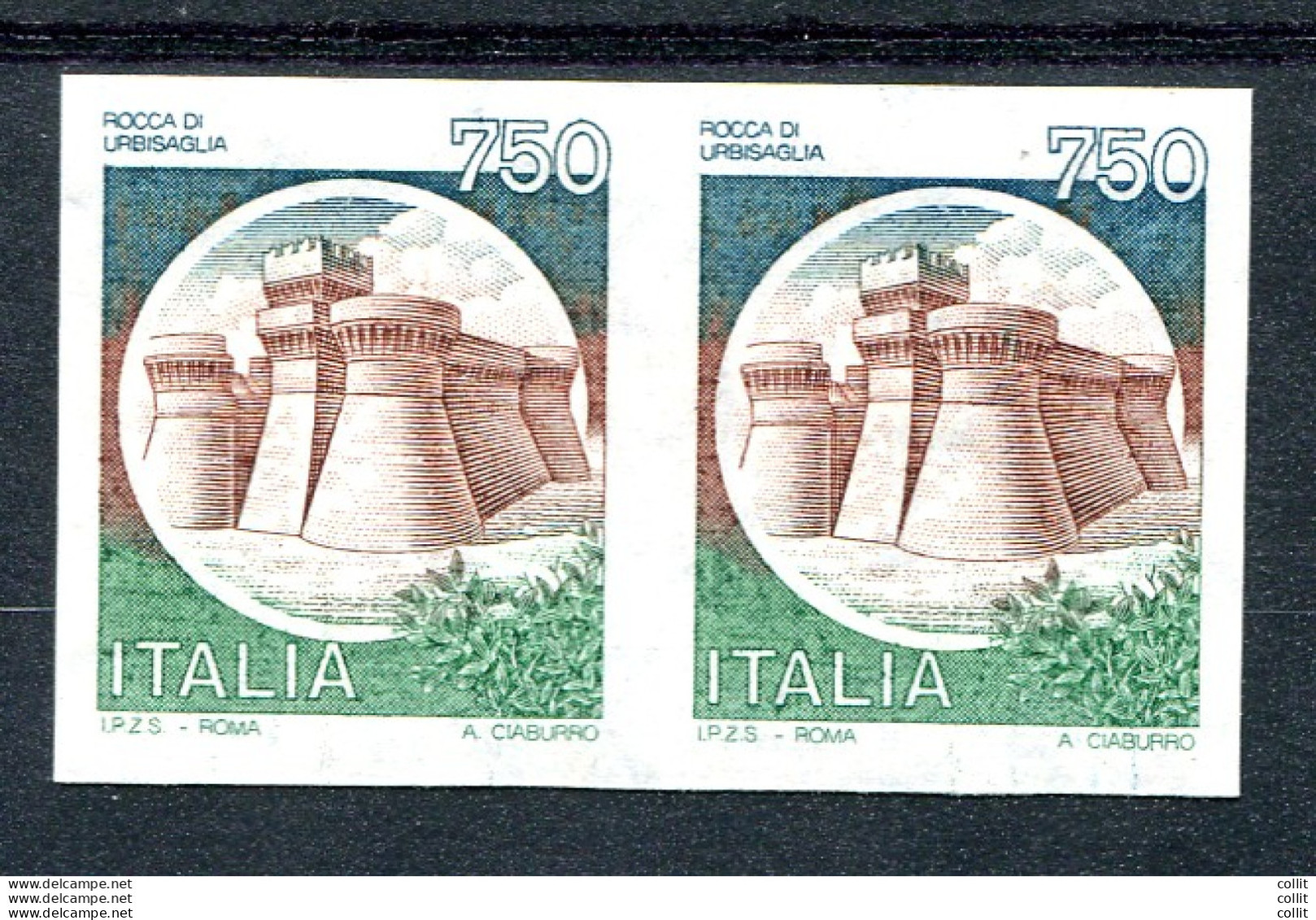 Castelli Lire 750 Coppia Non Dentellata - Varietà - Errors And Curiosities