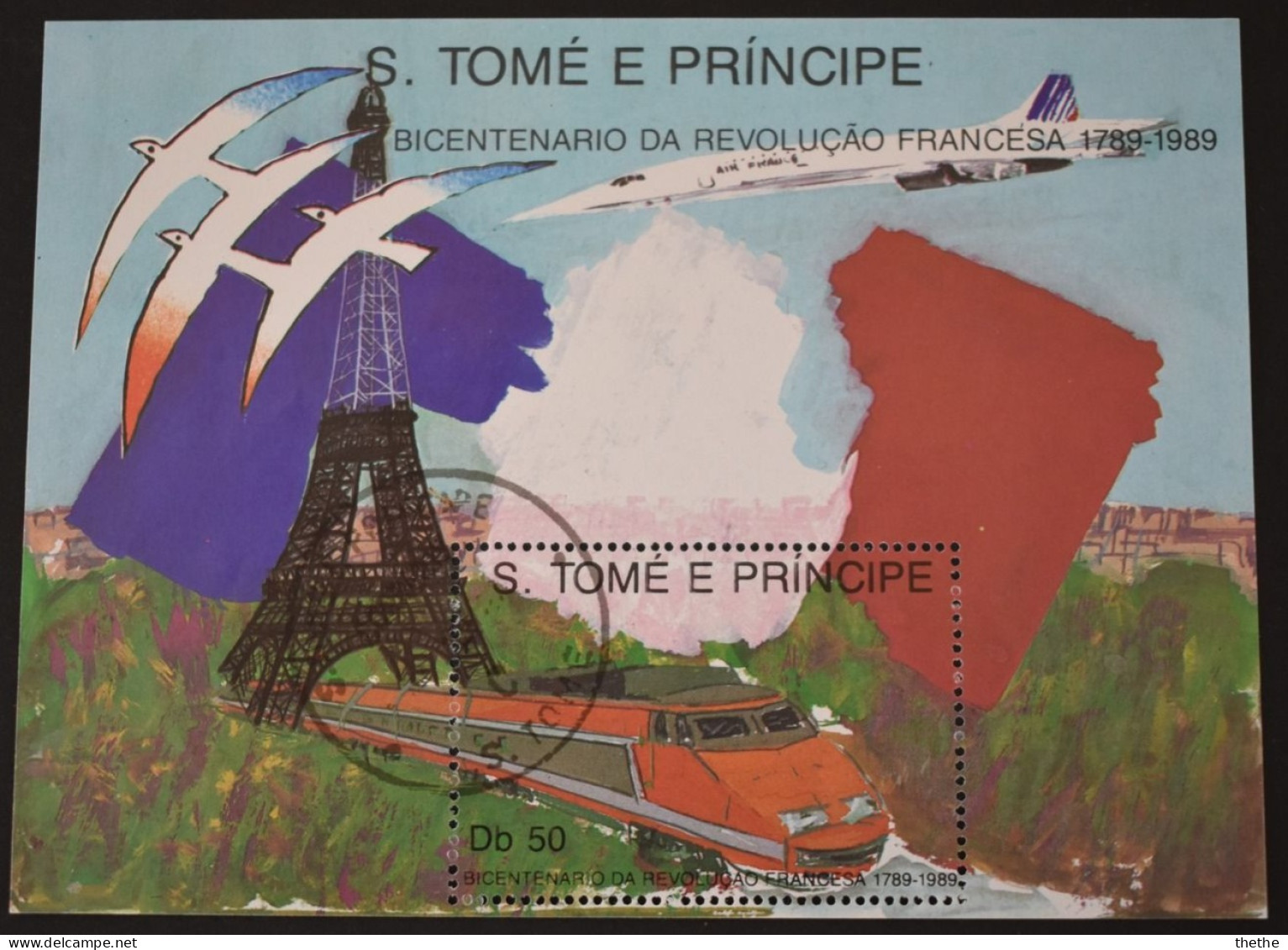 Saint-Thomas Et Prince - 1989 Bicentenaire Révolution Française TGV Et Tour Eiffel - Trains