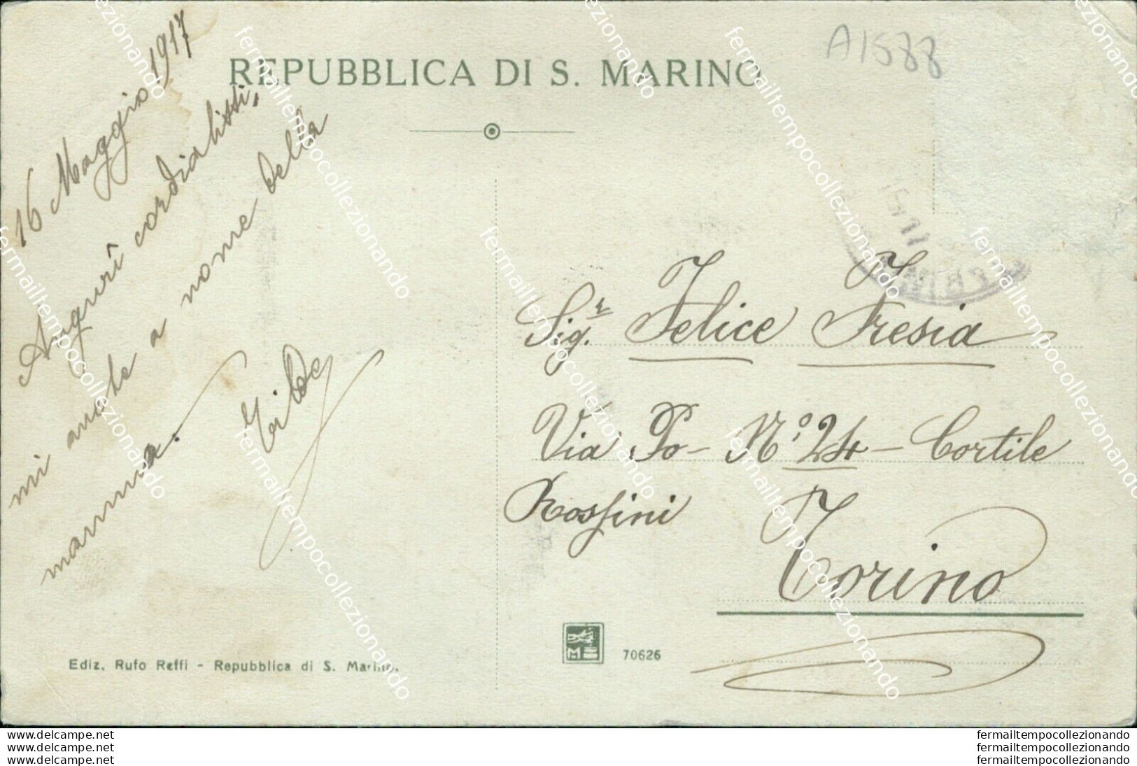 Ai588 Cartolina  Repubblica Di S.marino La Rocca La Torre Campanaria 1917 - Saint-Marin