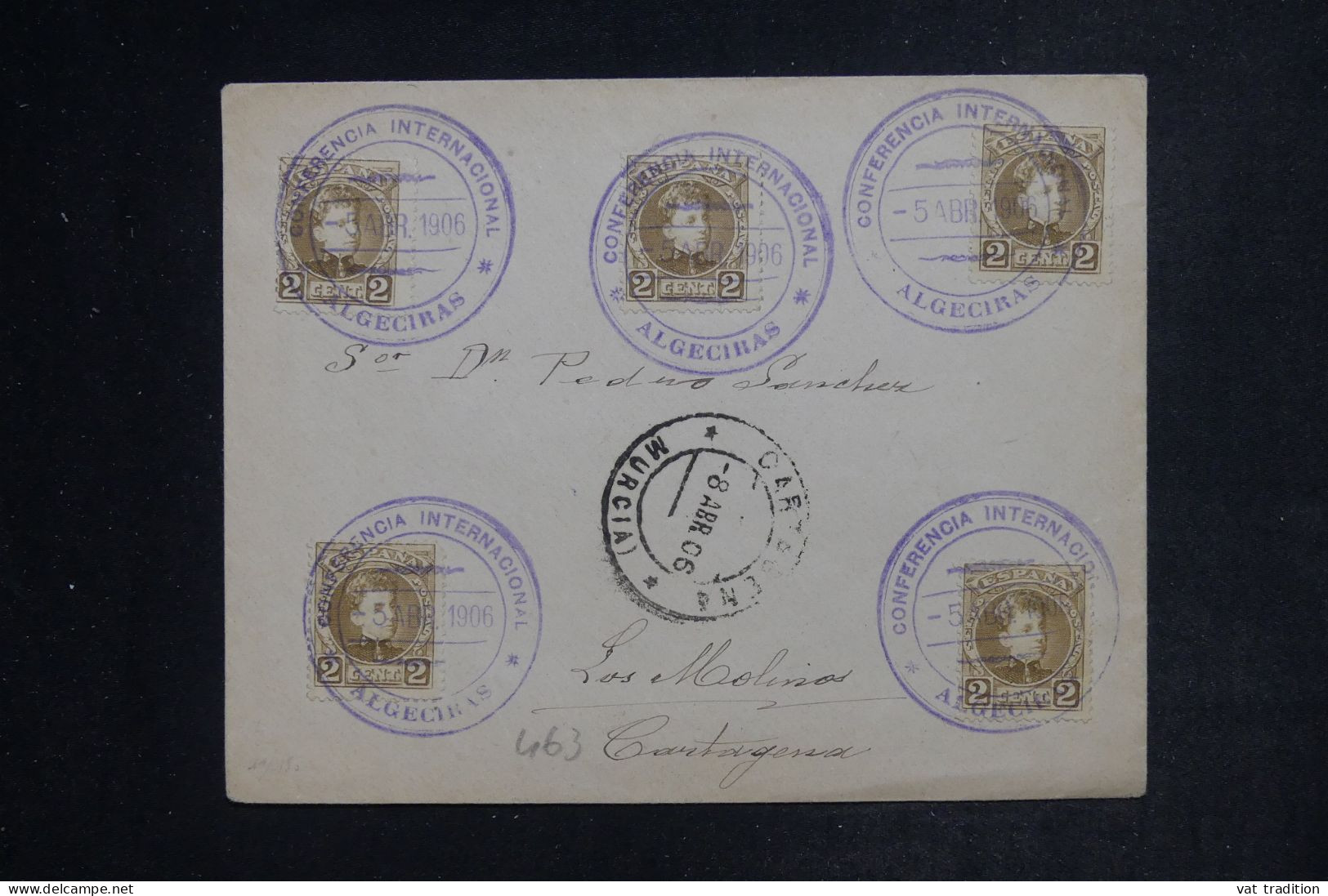 ESPAGNE - Oblitération De La Conférence Internationale De Algeciras En 1906 Sur Enveloppe Pour Cartagena - L 152476 - Brieven En Documenten