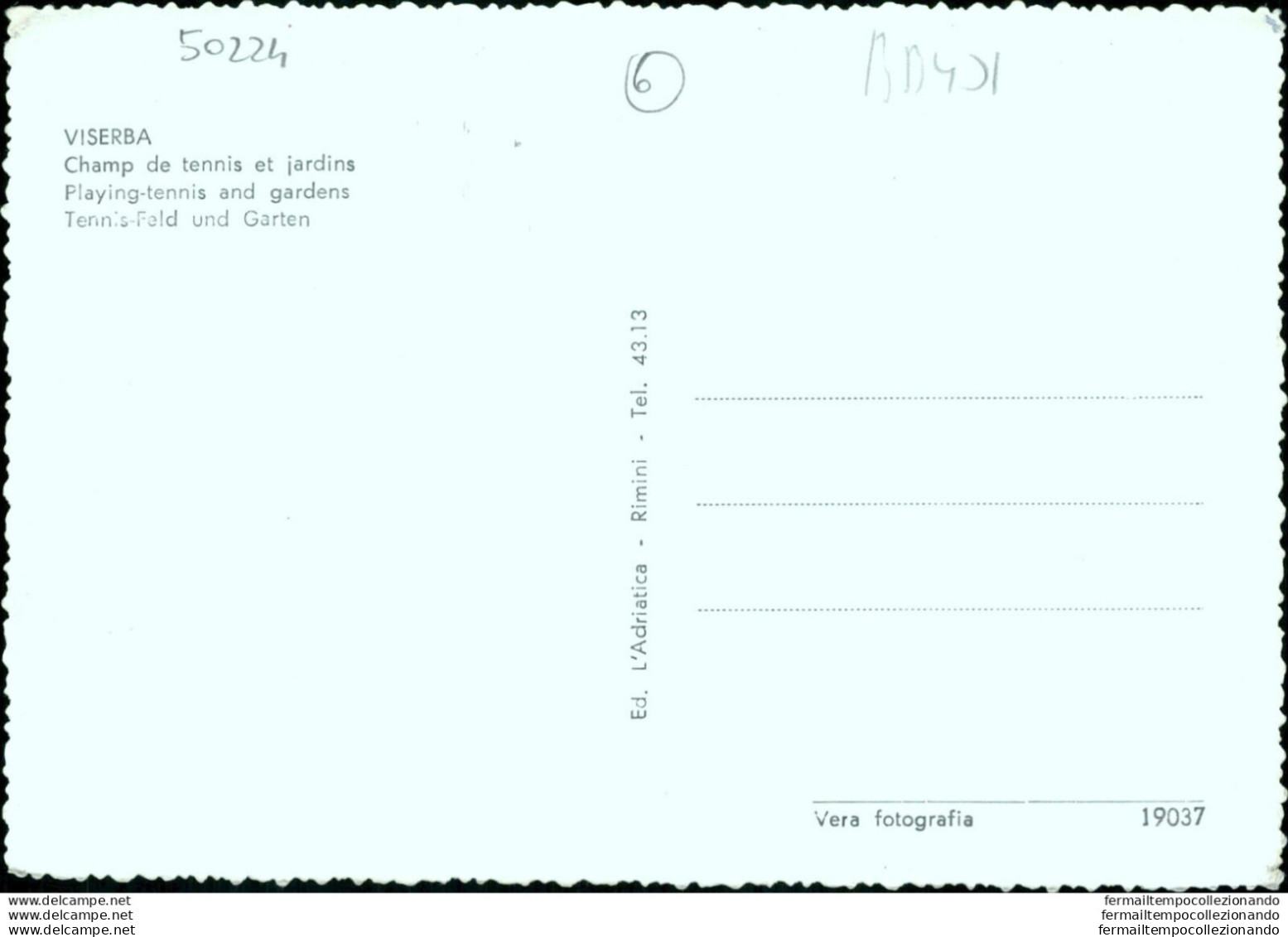 Bb401 Cartolina Viserba Campo Di Tennis E Giardini Rimini Emilia Romagna - Rimini