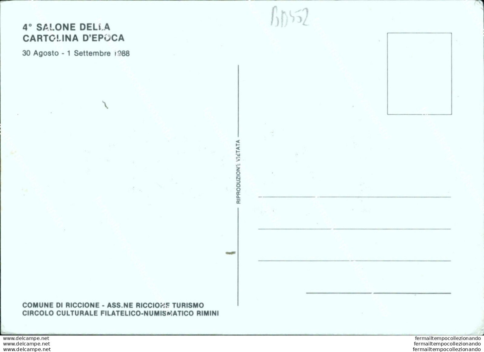 Bb452 Cartolina Riccione 4 Salone Della Cartolina D'epoca 1988 - Rimini