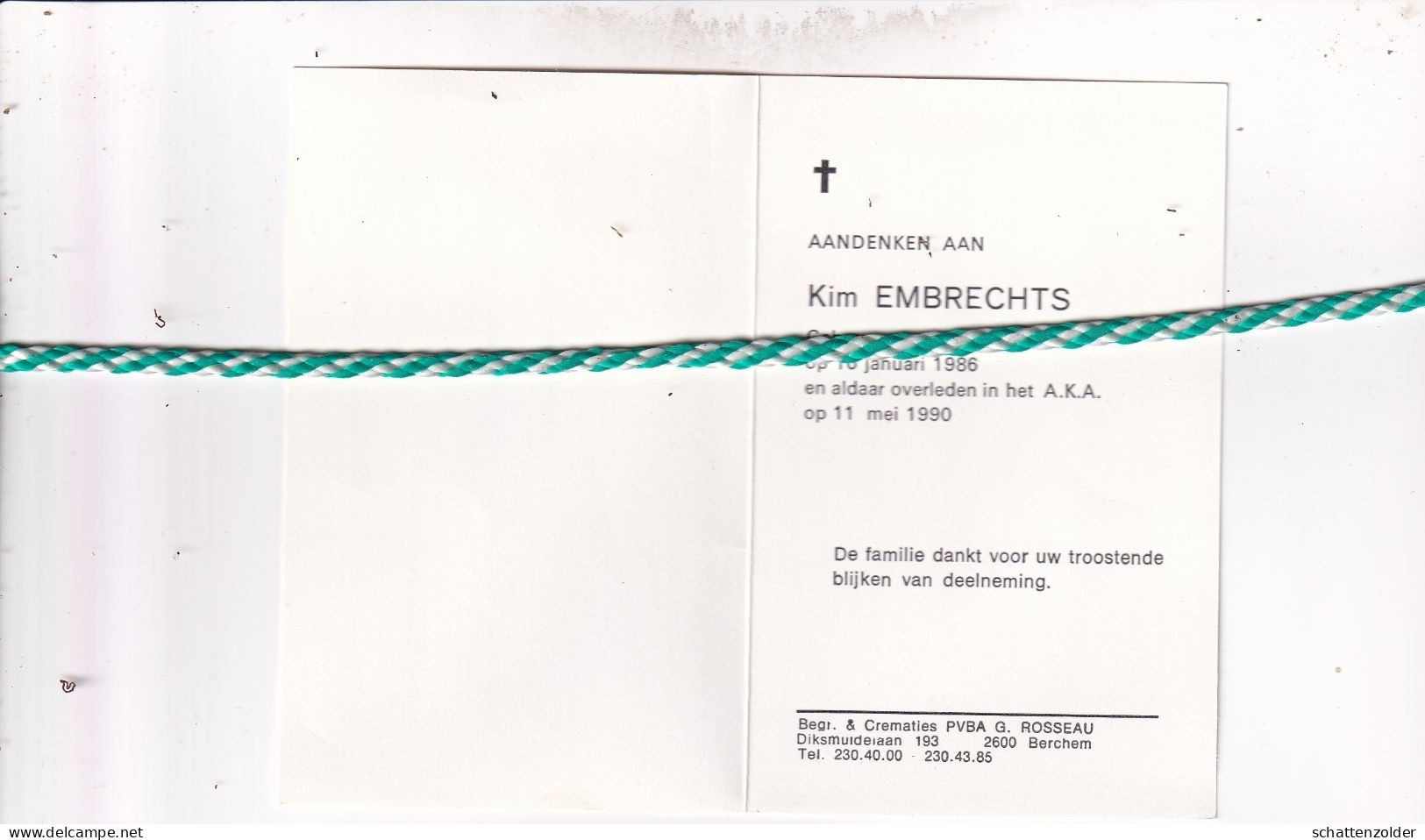 Kim Embrechts, Antwerpen 1986, 1990 - Todesanzeige