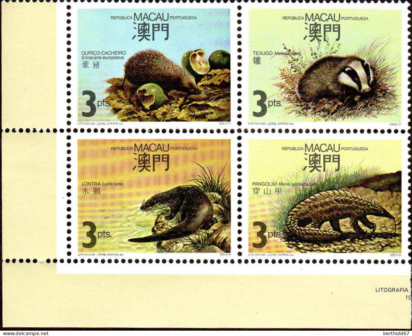 Macao Poste N** Yv: 560/563 Protection Nature & Environnement Faune Régiobale Coin De Feuille - Unused Stamps