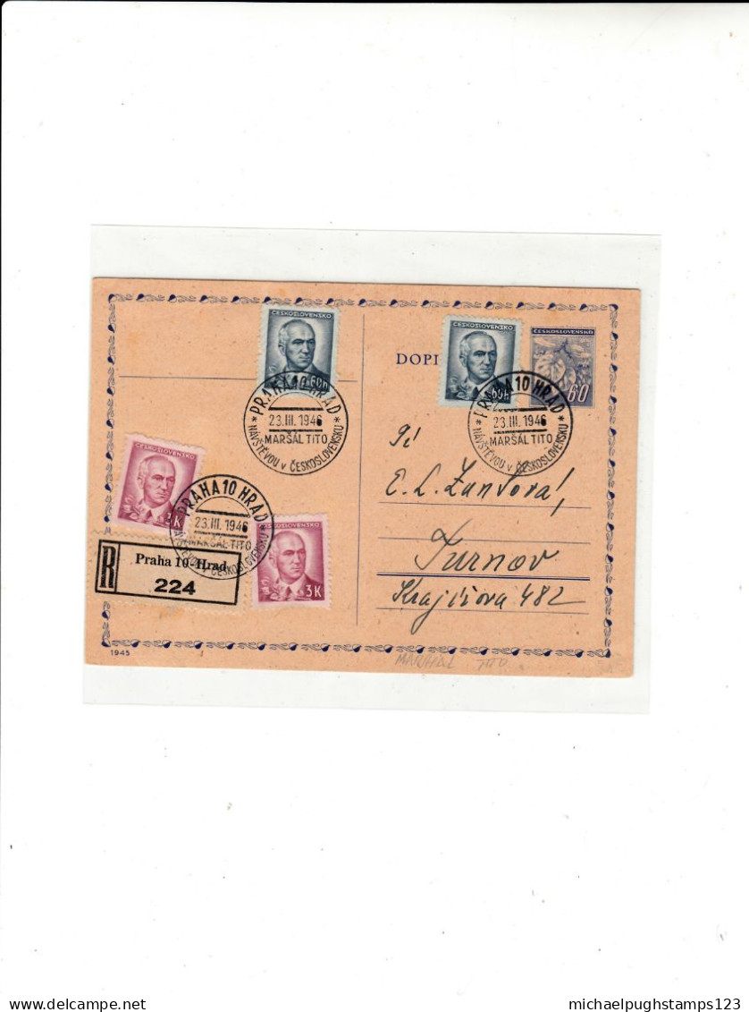 Czechoslovakia / Stationery / Registered Postcards / Marshall Tito - Altri & Non Classificati