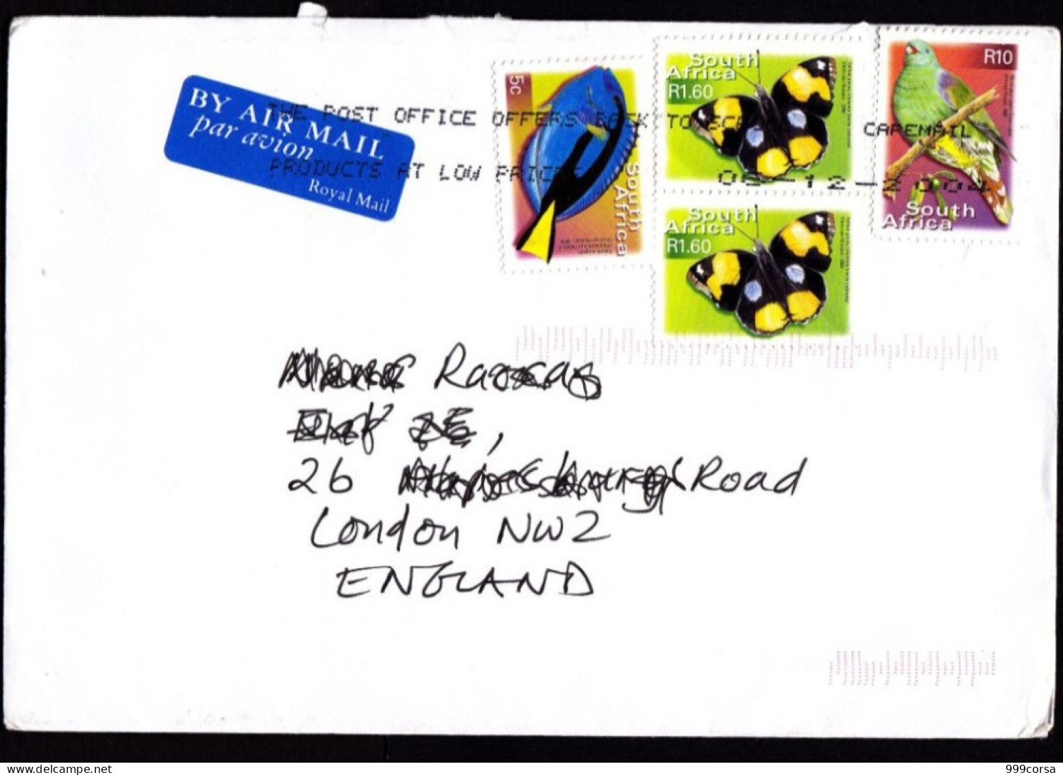 Sudafrica, Butterflyes, Birds, Fish, Cover To Great Britain, 6-12-2004 - Storia Postale