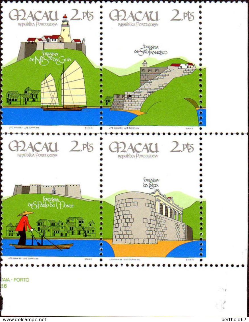 Macao Poste N** Yv: 535/538 Forteresses Coin De Feuille - Castles