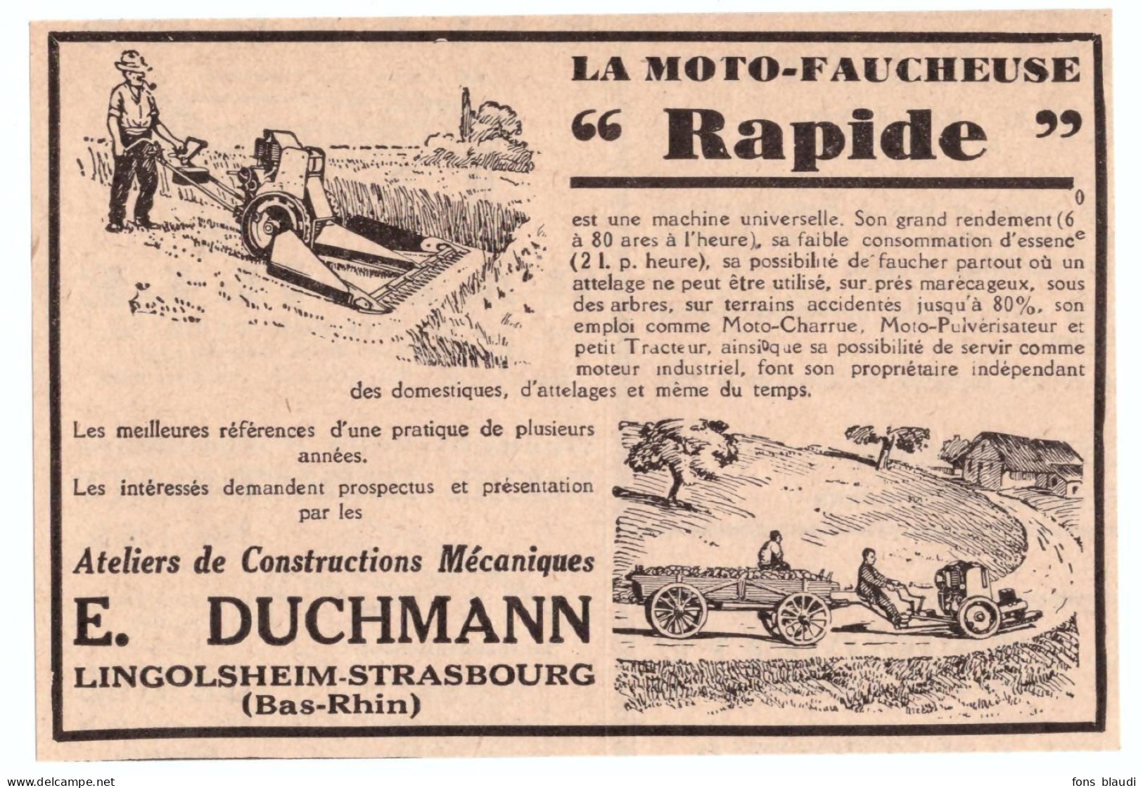 1932 - Publicité - Motoculteurs E. Duchmann à Lingolsheim (Bas-Rhin) - Publicités